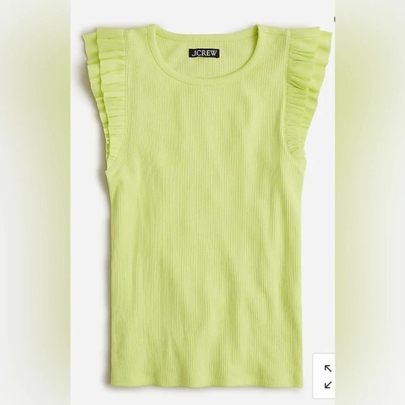 J. Crew Vintage rib ruffle-sleeve shirt, NWT, Size XL, Pale Kiwi - Picture 1 of 5